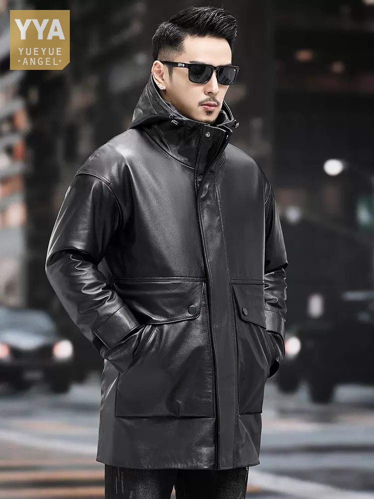 Mùa Đông Nam Ấm Làm Việc Xuống - đánh giá và giá Leather Work Jacket With Hood